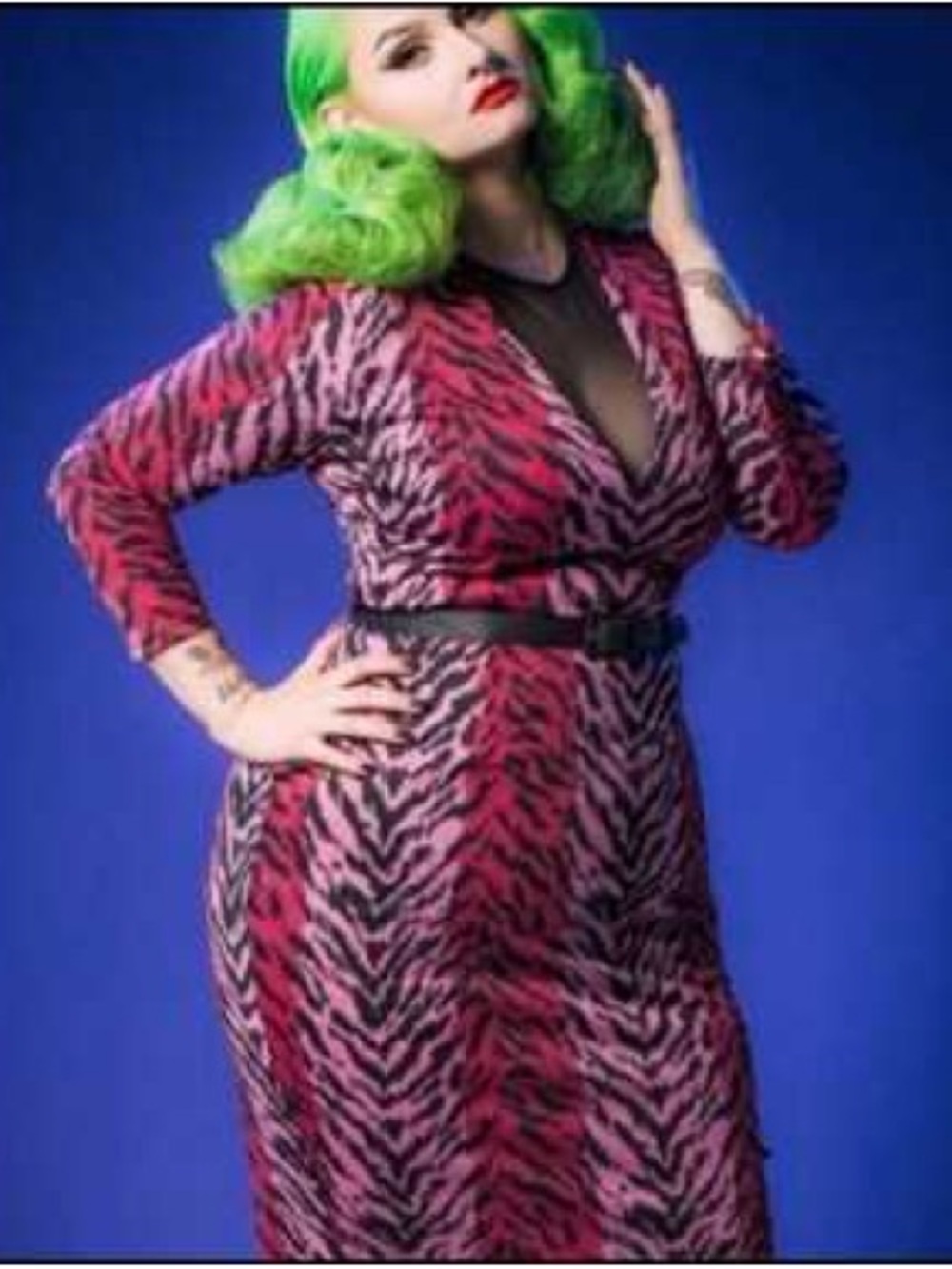 Pinup Couture Pink and Black Zebra Print Long Sleeve Dress